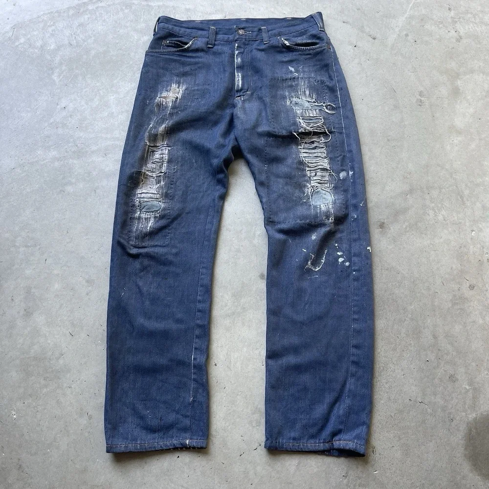 Vintage‎ 50s 60s Ranchcraft Jeans Blue Distressed Repaired Denim USA Talon 32x30